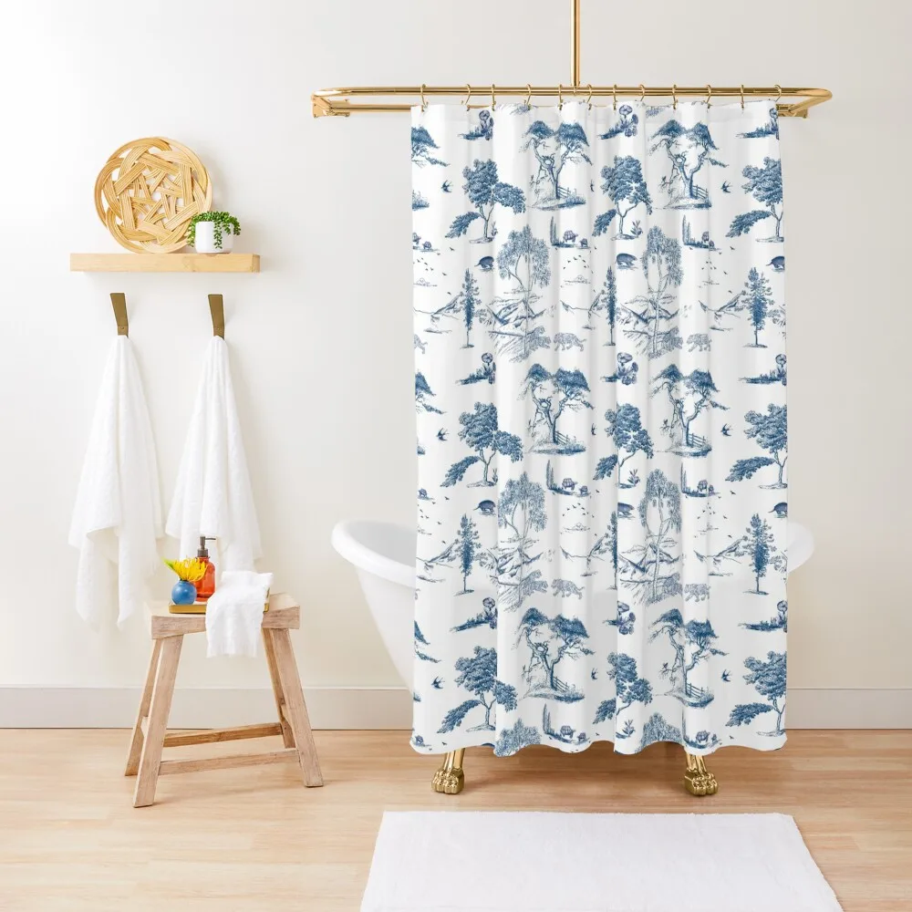 

Blue Toile de Jouy Shower Curtain Cute Shower Shower Bath Curtain