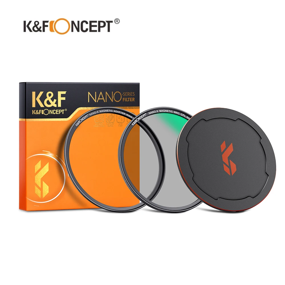 

K&F Concept Magnetic CPL Circular Polarizing Filter（ Nano-X）49mm 58mm 67mm 72mm 82mm with Magnetic Lens Cap And Adapter Ring