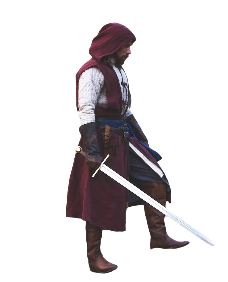 Open-Front Surcoat - Linen Medieval Overgarment Adult Celtic Robe with Hood Viking Cape, Renaissance Cosplay LARP Costume