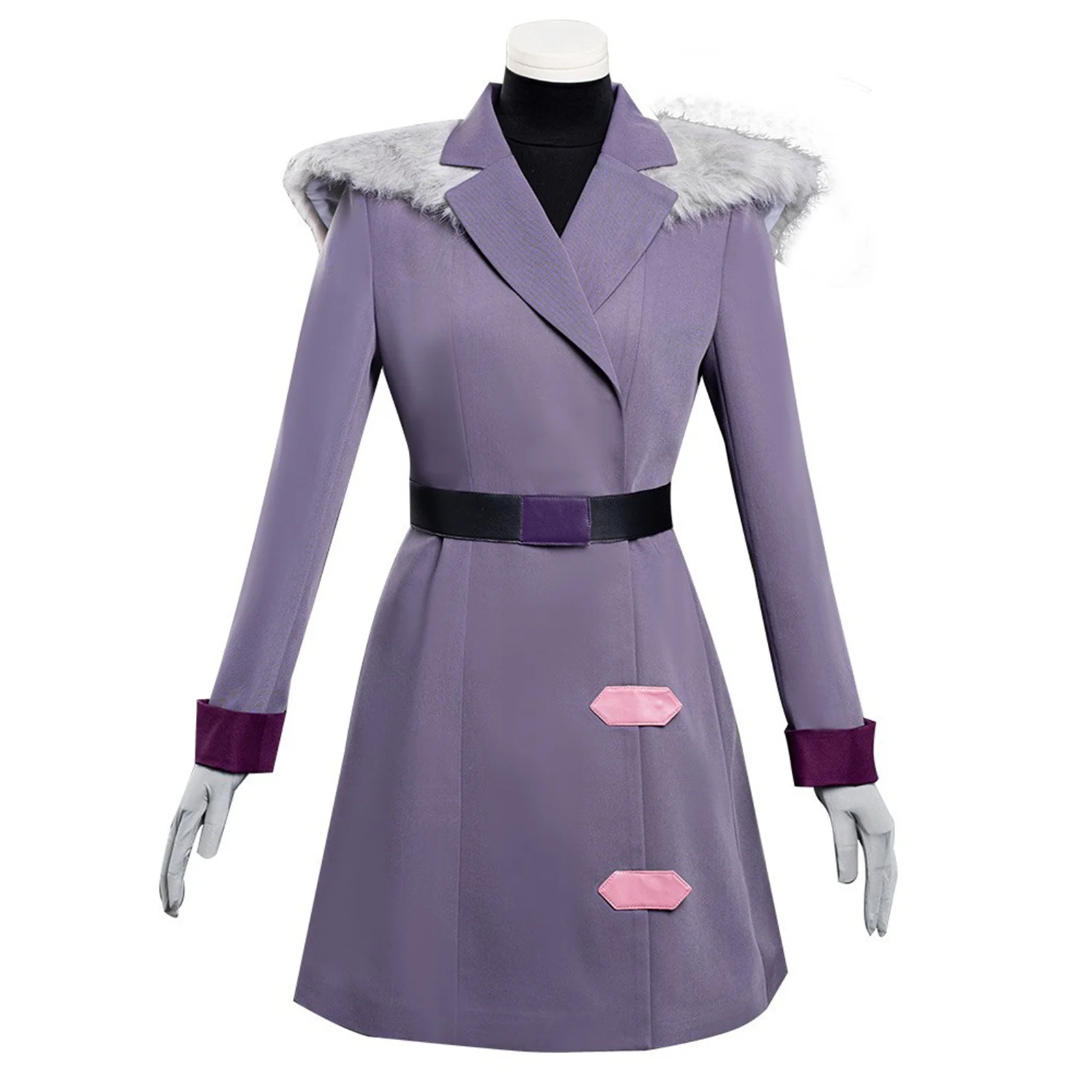 

Anime The Owl House Amity Cosplay Costume for Women Light Purple Dress Belt Black Zipper Top Headgear Halloween Party Outfits