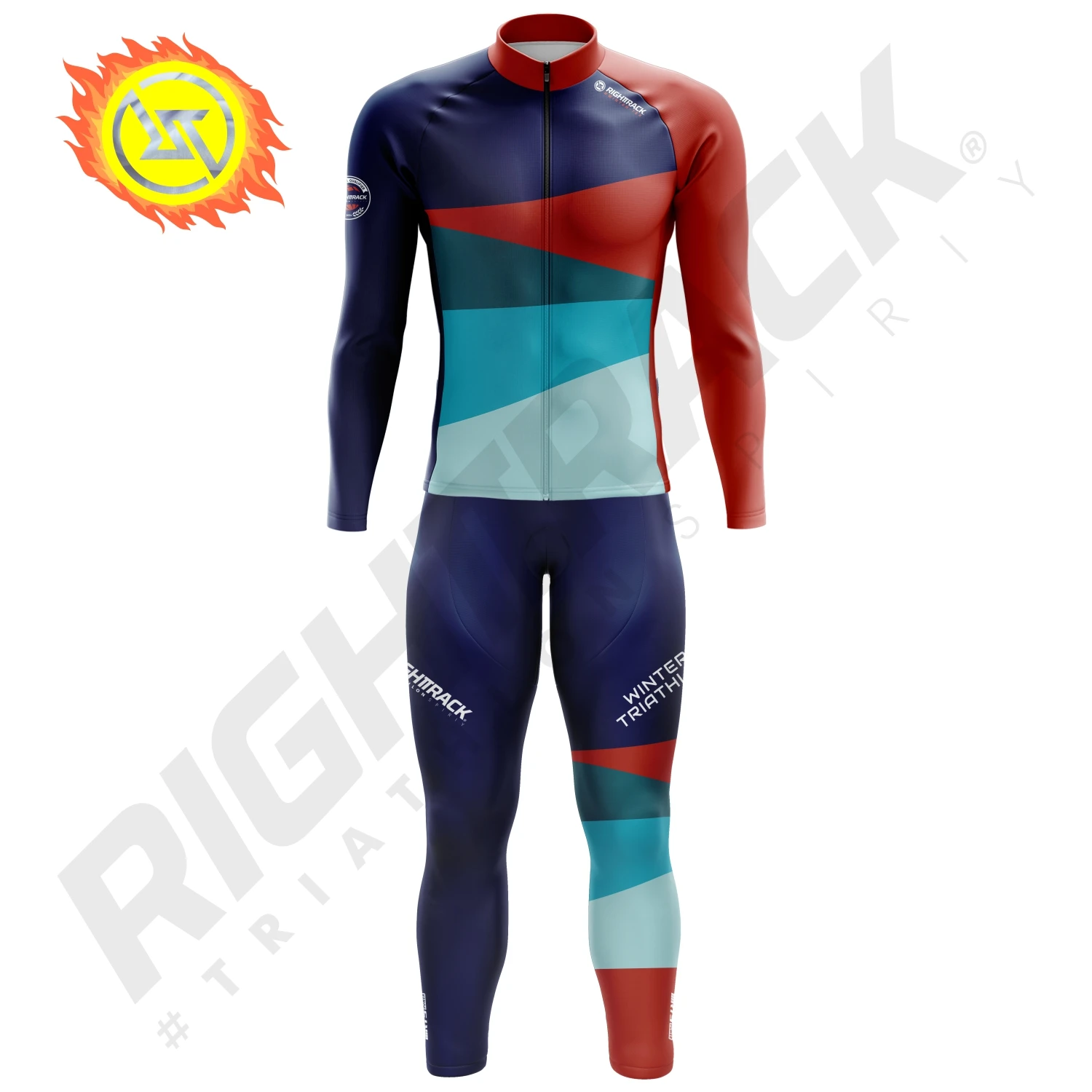 Pro Winter Triathlon Trisuit Thermal Fleece Long Sleeve Skinsuit Skiing Cycling Running Skating RIGHTTRACK Sports Apparel