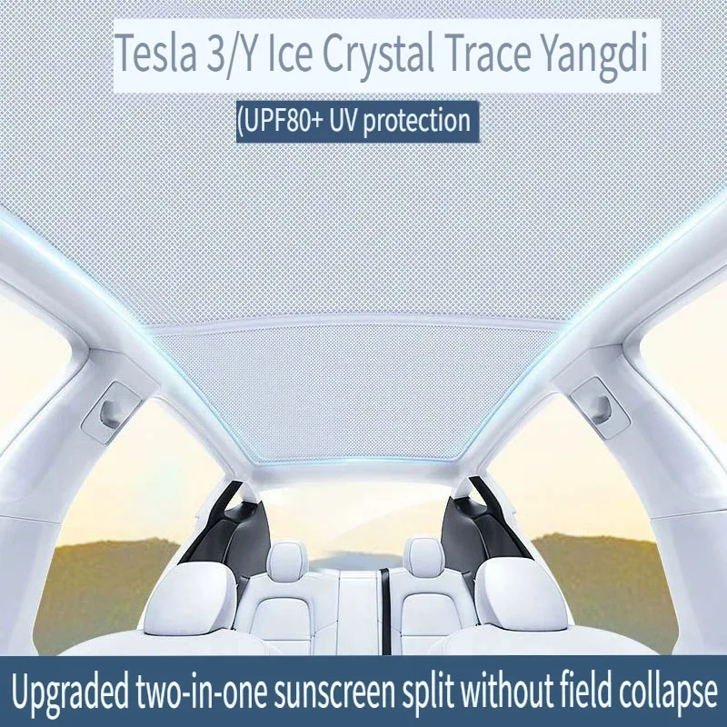 

1Set Upgrade Ice Crystal Sunroof Sunshade for Tesla Model Y 3 Roof Car Sun Shade Skylight Blind Shading Nano Sun Visor Net