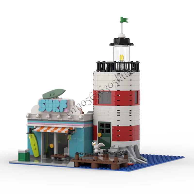 865 Uds casa calle faro y tablero tienda MOC personalizar bloque de construcción Modular diseño creativo modelo DIY montaje juguete para regalo