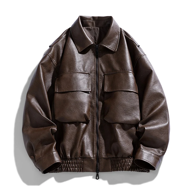 

Men's PU Leather Jacket Men Slim Fit Short Leather Coat Men Fashion Brand Leather Jacket Streetwear Casual Blazer Zip Jackets