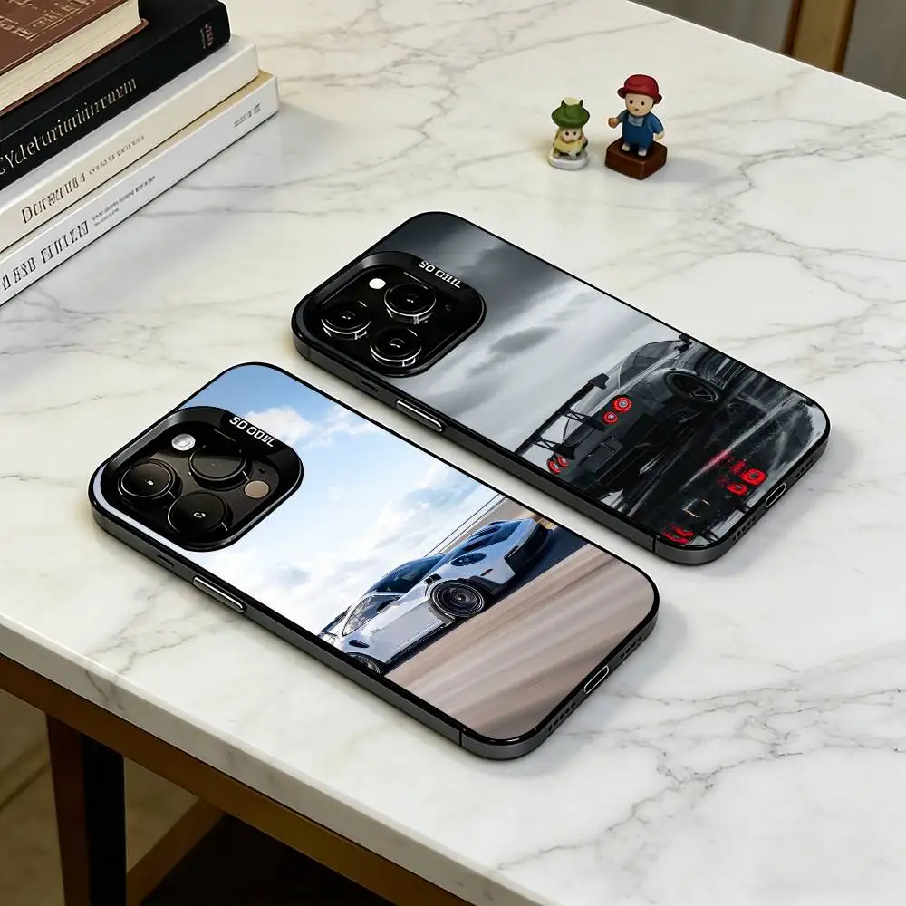 

P-PRO SuperCars GT3 RS Phone Case For iPhone 17,16,15,14,13,12,11 Plus,Pro Max,XS,Colorful Silver Black Cover