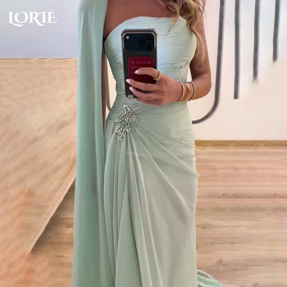 

Вечернее платье LORIE из крепа фасона «русалка» с глубоким вырезом, шифоновое, с бретелью через шею, для выпускного вечера, А-силуэт, с блестящими складками, нарядное, на заказ