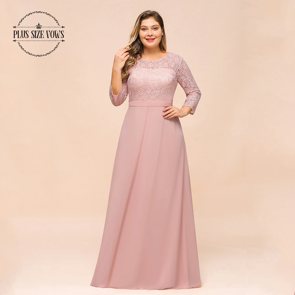 

Women's Plus Size A-Line 3/4 Lace Sleeves Chiffon Long Formal Evening Party Maxi Dress Customized Large Size Elegant Gown