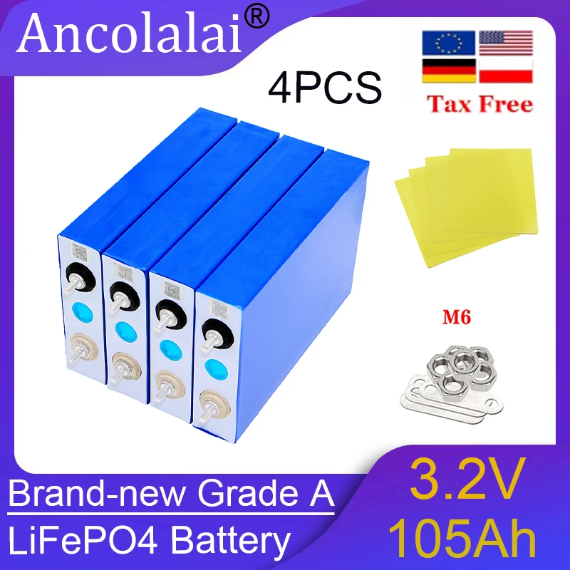 

4PCS 3.2V 105Ah Lifepo4 battery lithium iron phosphate battery DIY RV Boat Home Energy Storag Cell CN warehouse quick delivery
