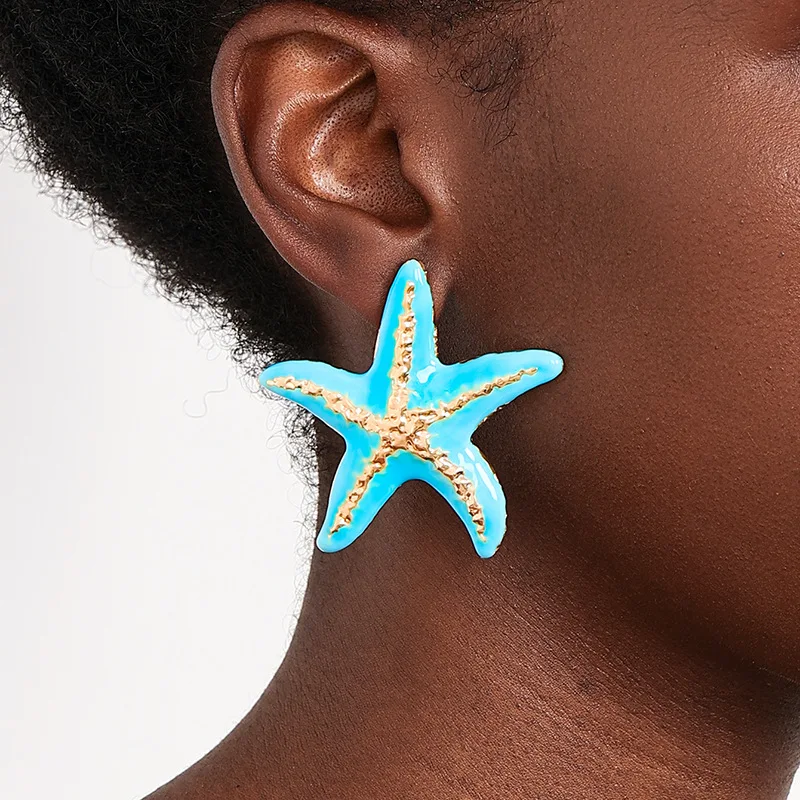 Trendy Stud Earrings For Women Metal Starfish Geometric Colorful Metal Ear Accessories Holiday Party Gift Fashion Jewelry 、