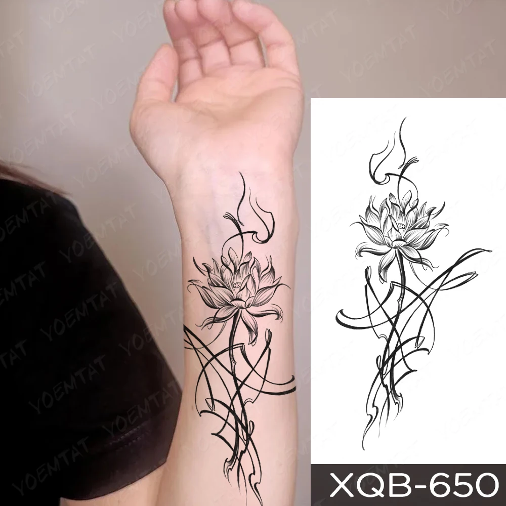 Waterproof Temporary Tattoo Sticker Pink India Henna Higanbana Butterfly Lotus Women Men Arm Back Tattoos Fake Tatoo Body Art