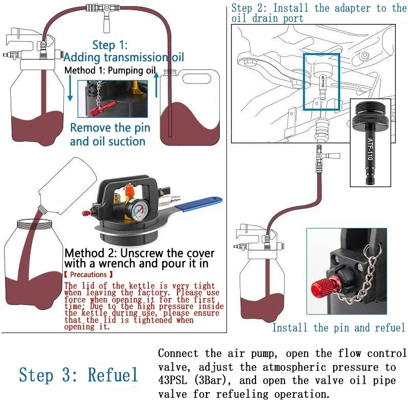 10L Pneumatic Transmission Oil Filling Tool Oil Changer Fluid Extractor Dispenser Refill Pump Tool Kit With 13pcs ATF Adaptor