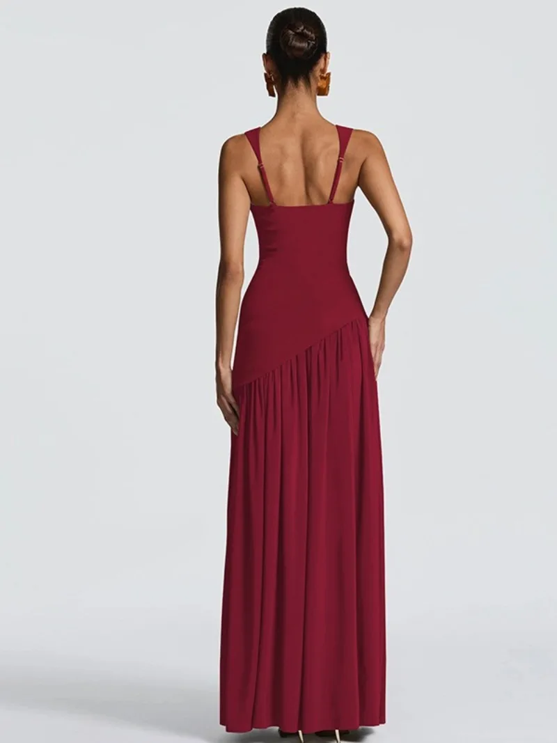 FDYOUI Chic Sleeveless Solid Cocktail Dress for Women Spaghetti Strap Bandage High Slit Long Gown Formal Occasion Prom Dresses