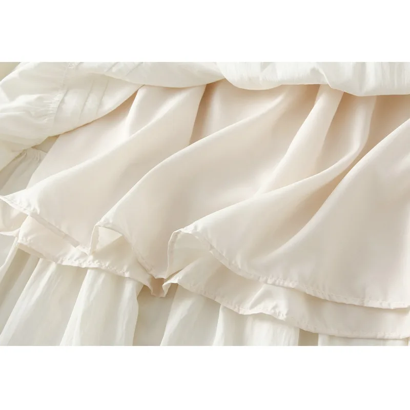 Nova chegada 2025 primavera feminina cor sólida rendas retalhos cintura alta doce saia longa feminina a linha casual saias de cintura alta