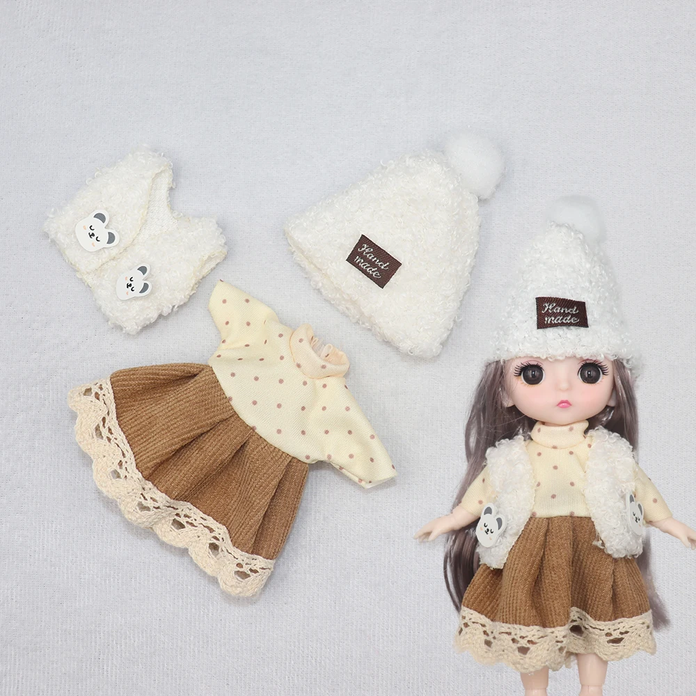 New Clothes For Dolls 16 cm 15cm Bjd Clothes Hat Short Sweater Skirt For Mini Doll 1/8 1/12 6inch Hoodie Dress Up Boys and Girls