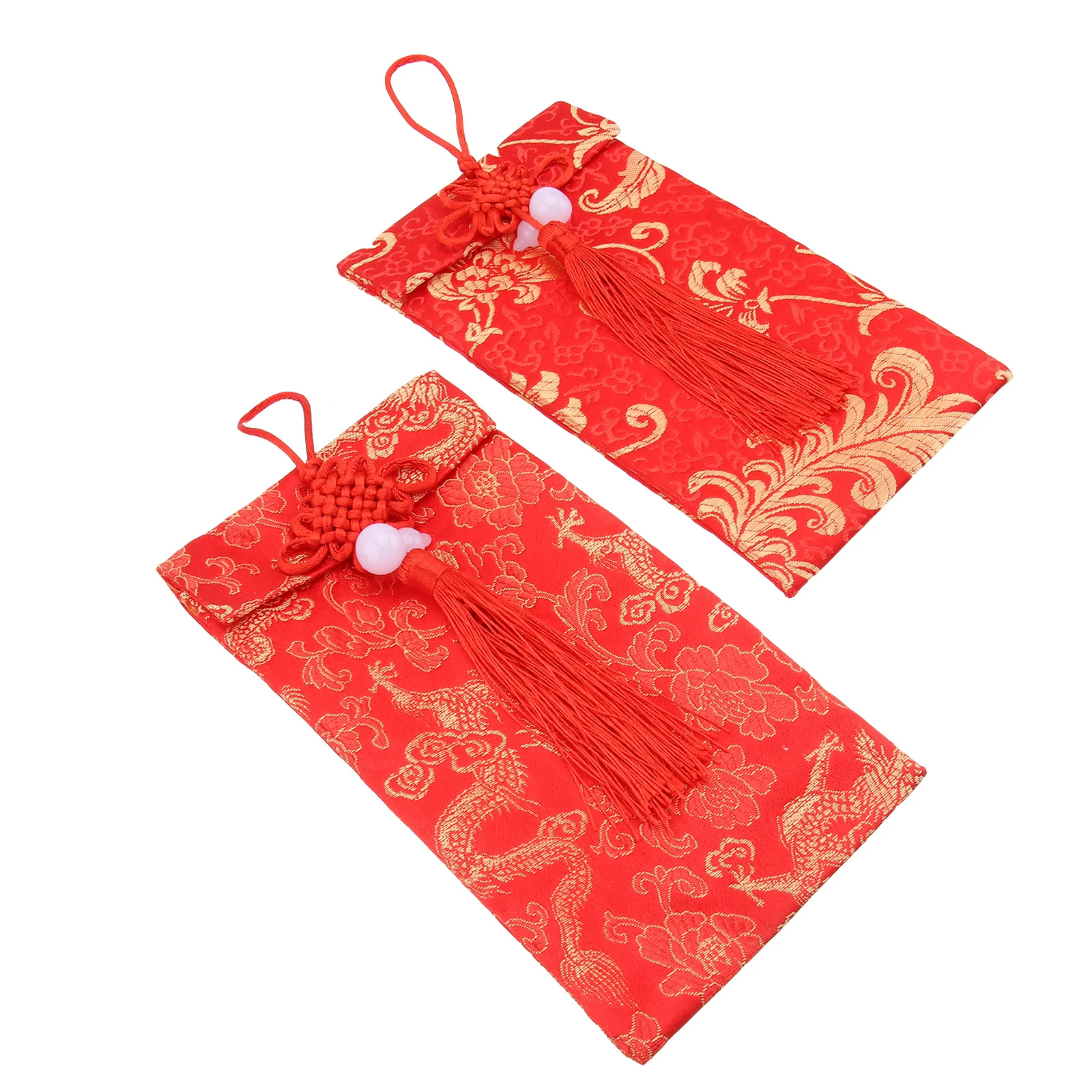 2Pcs Chinese Knot Red Envelopes Brocade Money Pouch Delicate Design Wedding Festival Party Gift Celebration Money Bag