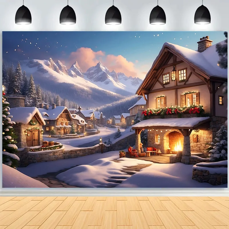 

Christmas Day New Year Decoration Photography Backdrops Pinecones Snow Fireplace Xmas Tree Winter Holiday Party Background DT-13