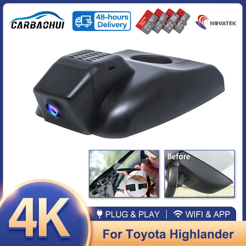 Dash Cam for Toyota Highlander XU70 XU50 2024 2023 2022 2021 2020 2019 2018 2017, 4K DVR Recorder Dashcam Car Accessories