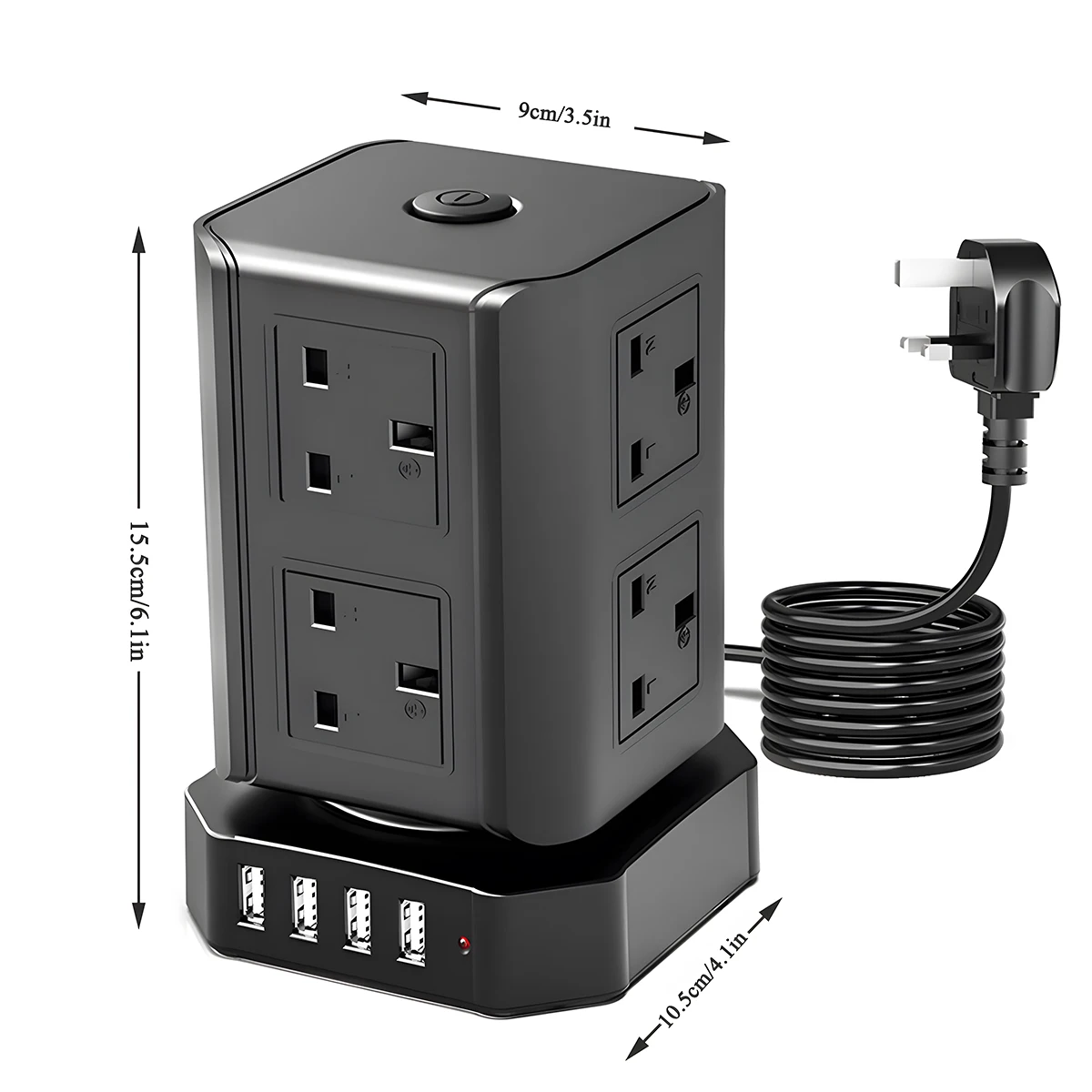 Tower Power Strip Multi Electric Socket 8 Outlet 4USB Port Fast Charging Network Filter Surge Protector Switch 2M Extension Cord