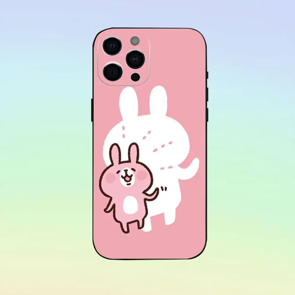 Etui na telefon K-Kanahei Pink Bunny do iPhone'a 17,16,15,14,13,12,11, miękki silikonowy czarny pokrowiec
