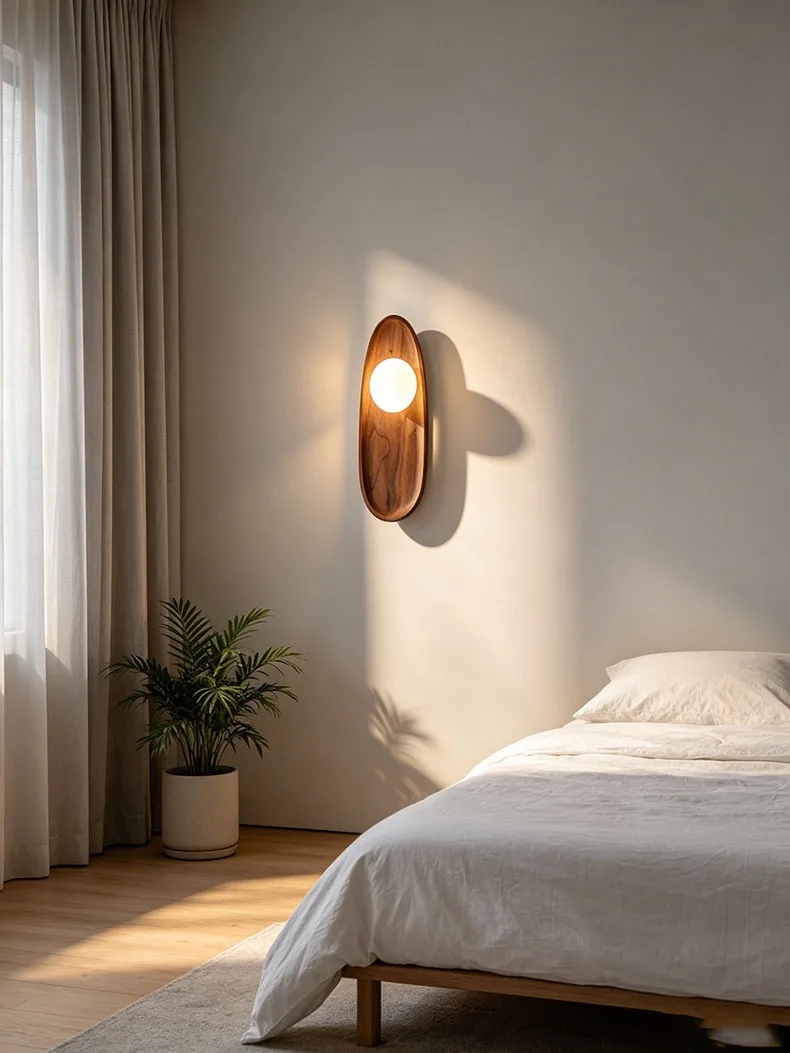 Natural Dark Wood Wall Light G4 Bulb White Glass Ball Indoor