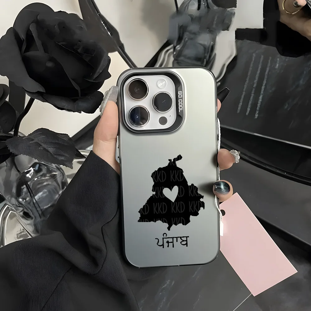 펀자브 지도 아이폰 전화 케이스 블랙 메탈릭 이미지