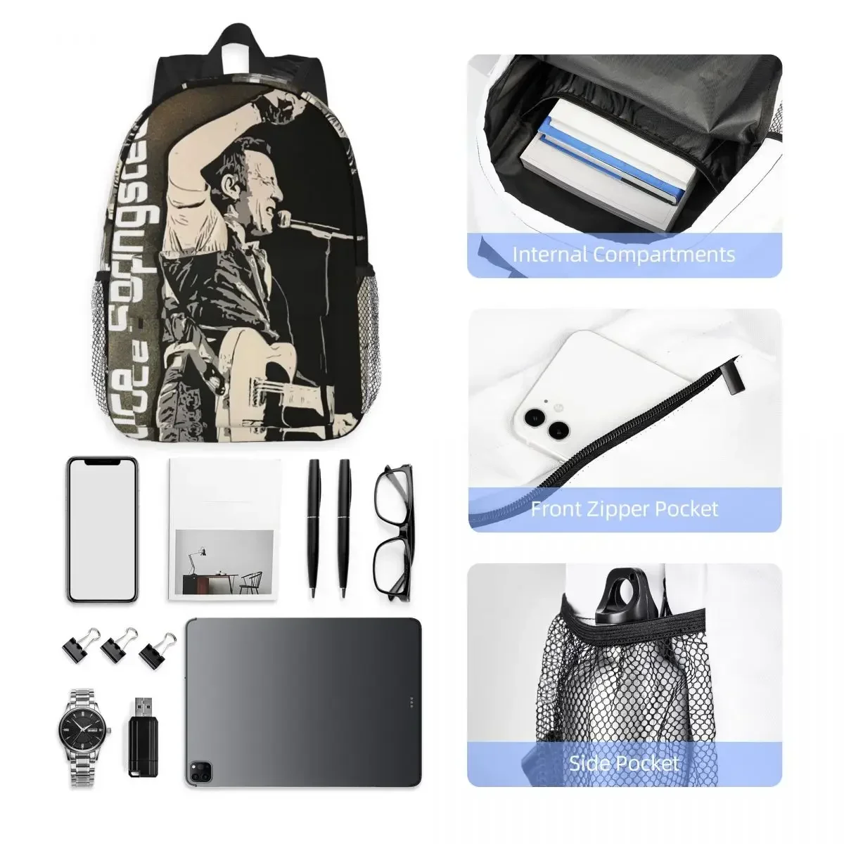 Portrait De Bruce Springsteen Creation CB 109 حقيبة ظهر للطلاب بنين بنات حقيبة كتب حقيبة مدرسية حقائب كتف للكمبيوتر المحمول للرجال والنساء #4