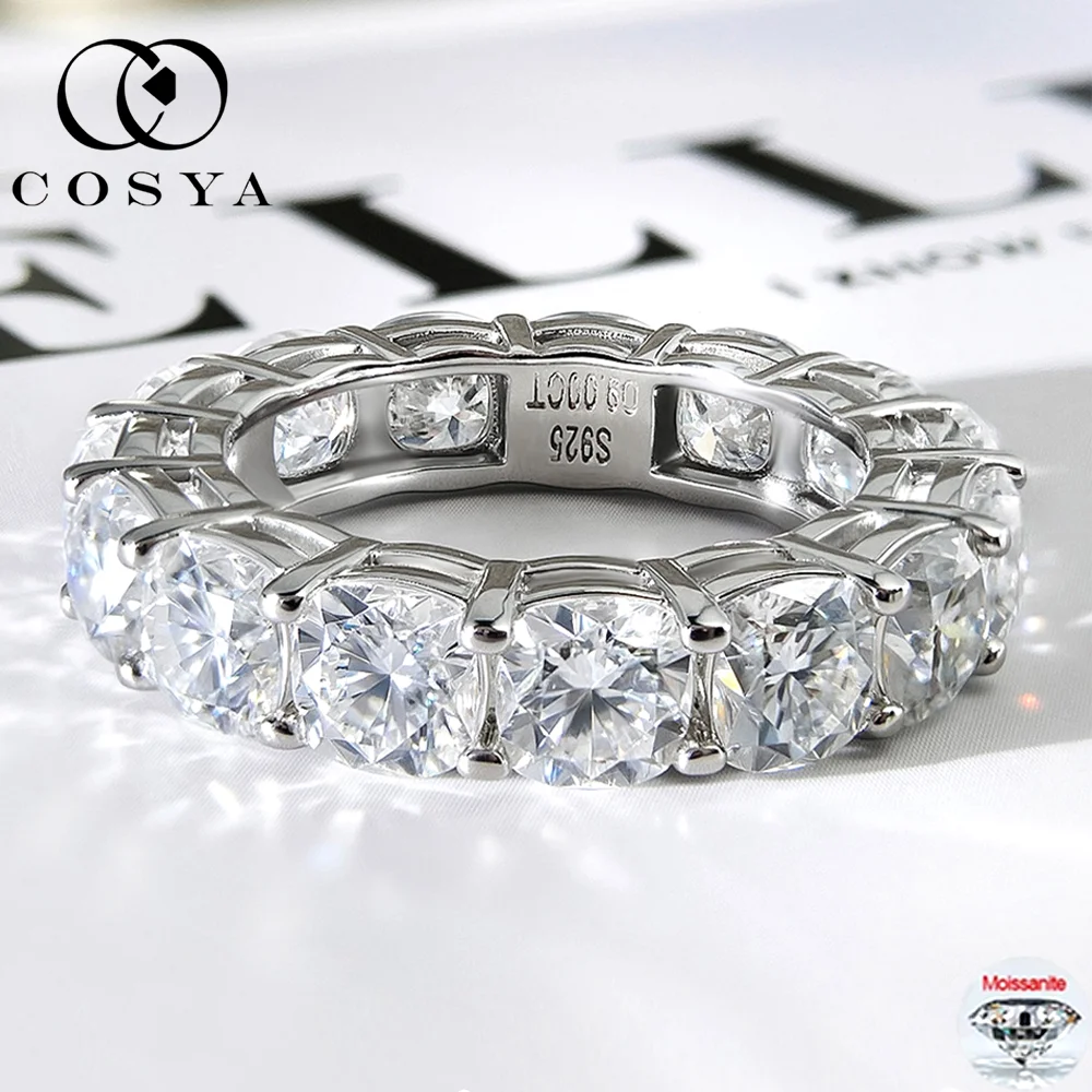 

COSYA 5*5MM Full Moissanite Ring S925 Silver Sparkling D Color Square Lab Diamond Wedding Band For Women Fine Jewelry