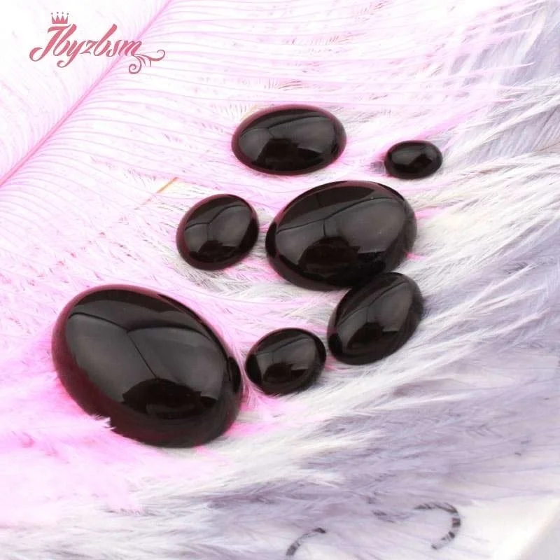 Oval Black Agates CAB Cabochon Flatback Dome Undrilled Natural Stone for DIY Accessories Earring Ring Jewelry Making 5 Pcs