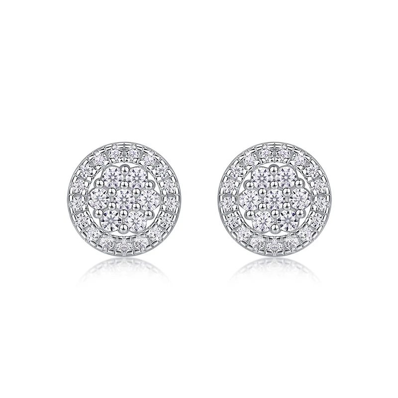 

925 Silver Iced Moissanite Diamond Halo Stud Earrings for Women Girls Fine Jewelry White Gold Plated Pass Test Wholesale Gift