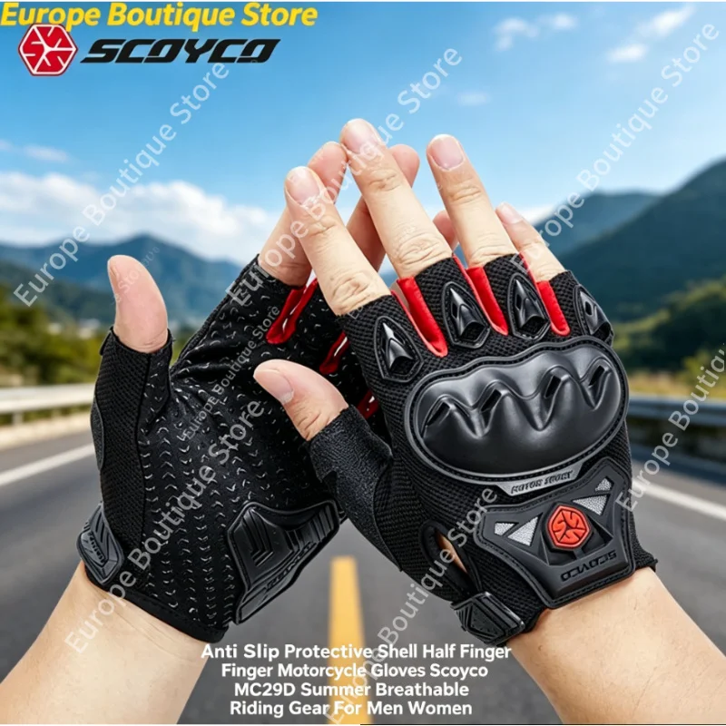 

2026 NEW Anti Slip Protective Shell Half Finger Motorcycle Gloves Scoyco MC29D Summer Breathable Riding Gear for Men Women