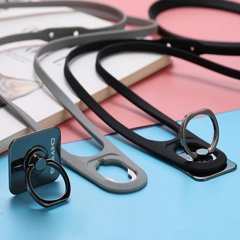 2 in 1 Silicone neck lanyard Metal finger ring bracket stand for phone