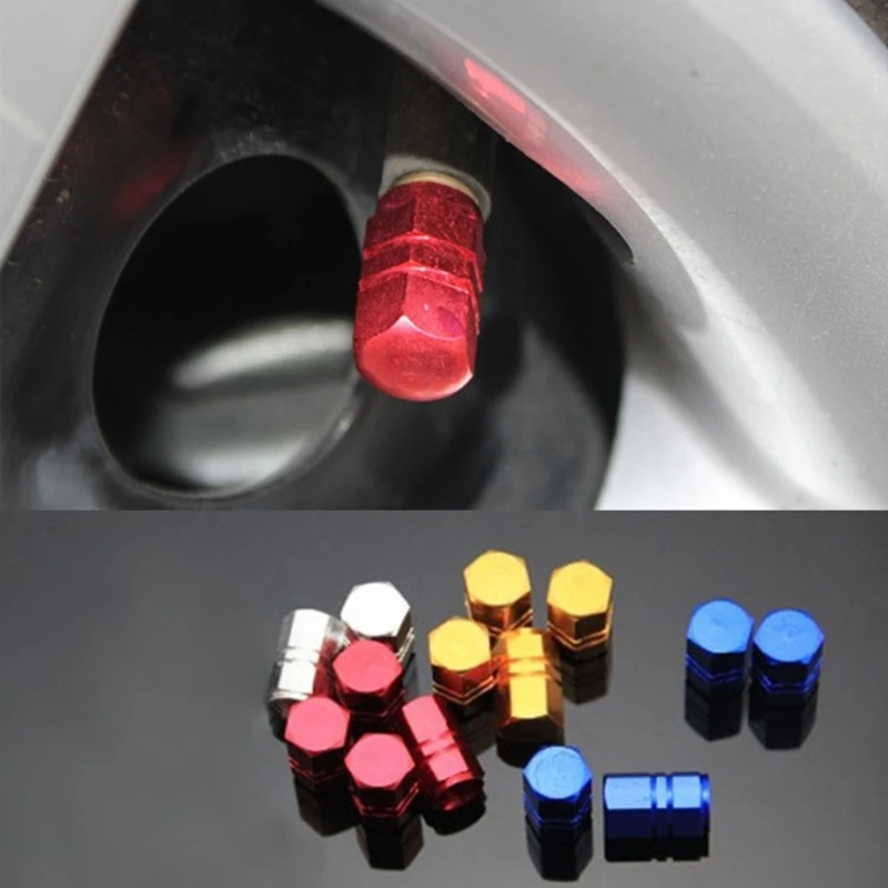 4Pcs Aluminum Tire Valves Stem Cap Hexagon Wheel Valve Cover Dustproof & Leak Proof Simple Install for SUV Car Motorcycle Use