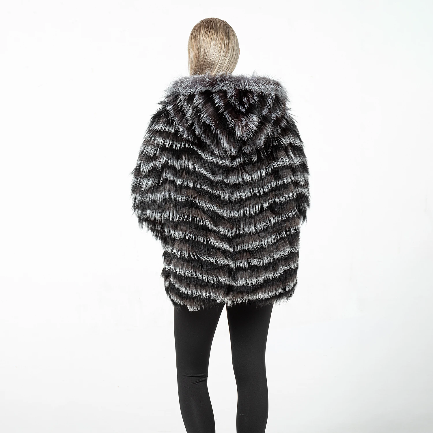 Gestreifter Mantel aus echtem Fuchspelz mit Kapuze für Damen, sehr dünne Oberbekleidung, Frühling und Herbst, B210908