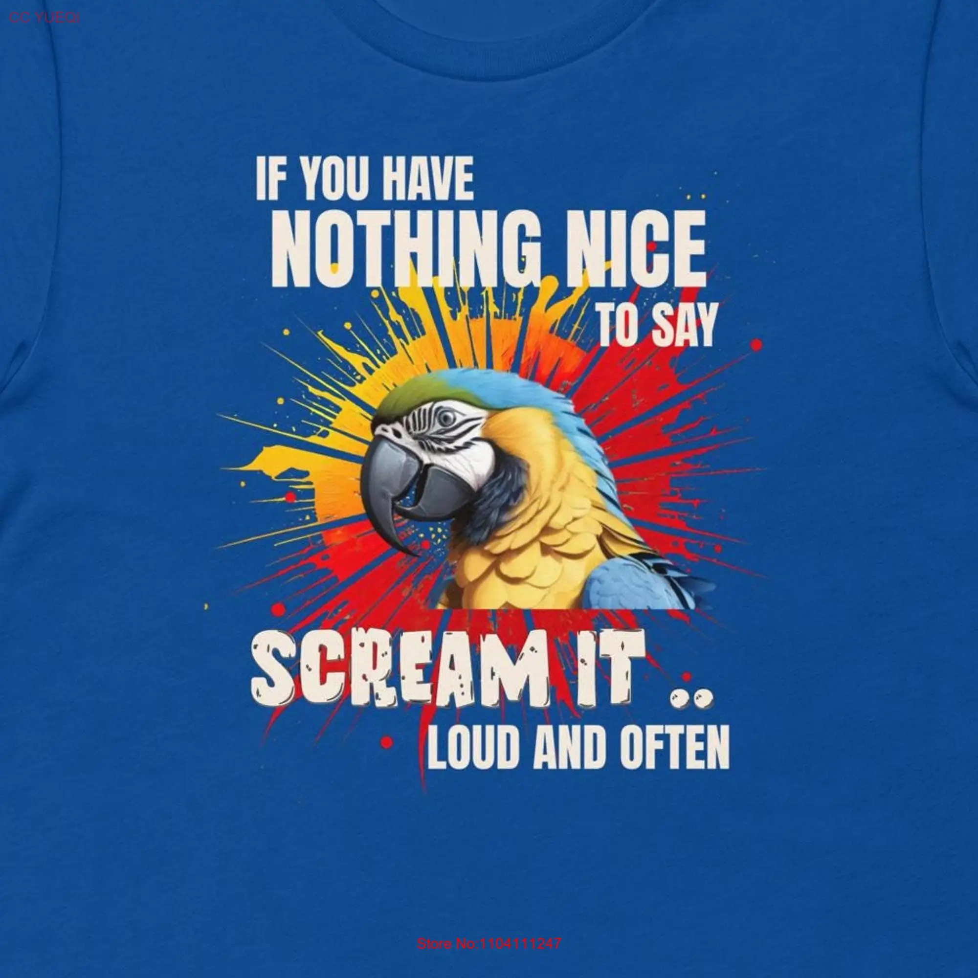 Футболка в стиле ара, синяя и золотая, желтая, подарок владельцу, длинный или короткий рукав в виде попугая