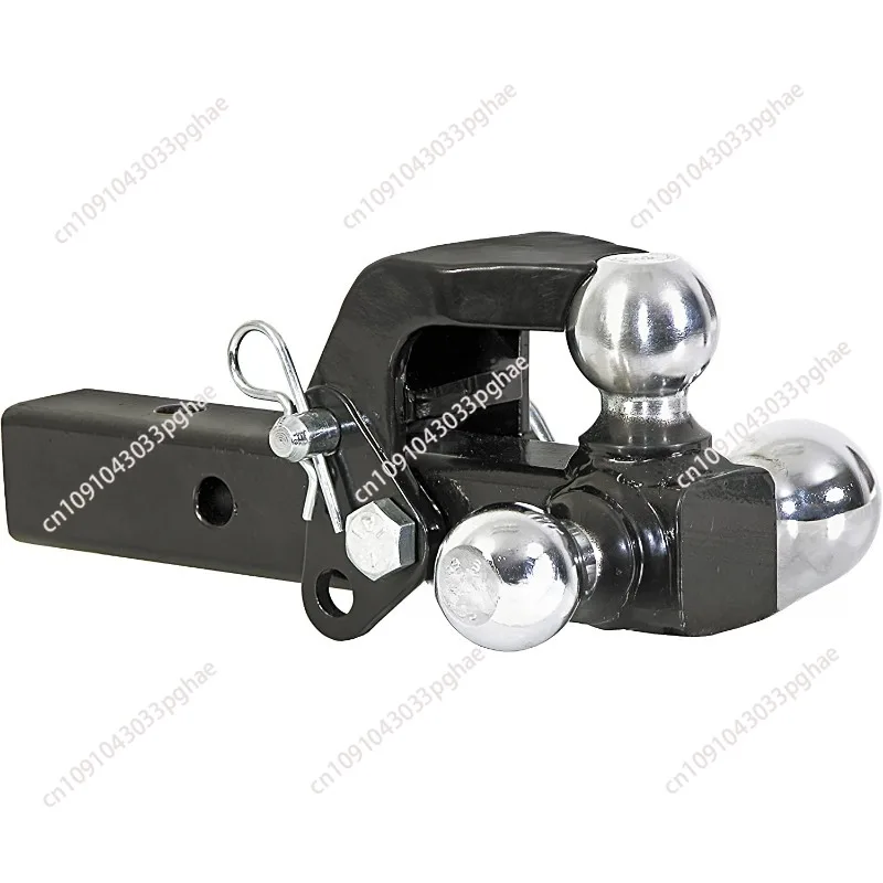 Tri-Ball Truck Hitch With Hook, Solid Shank for 2 Inch Receiver Tubes, Chrome Welded Steel Towing Balls, Black Powdercoated, Tow