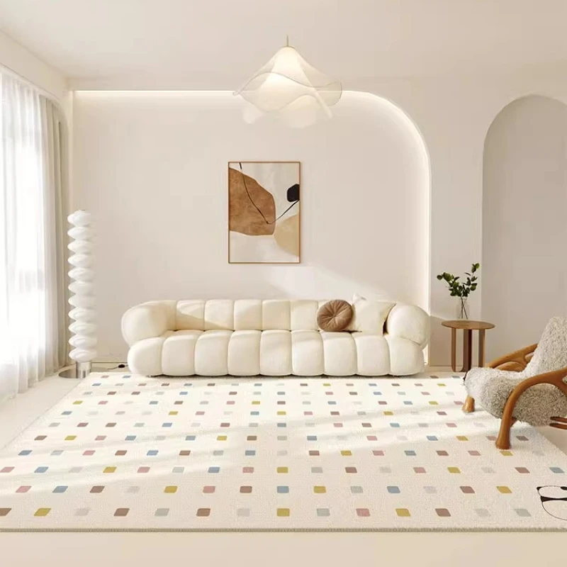 Cute Panda Living Room Carpets Minimalist Color Plaid Bedroom Carpet Cream Style Decorative Rugs Comfortable Easy Care Carpet IG