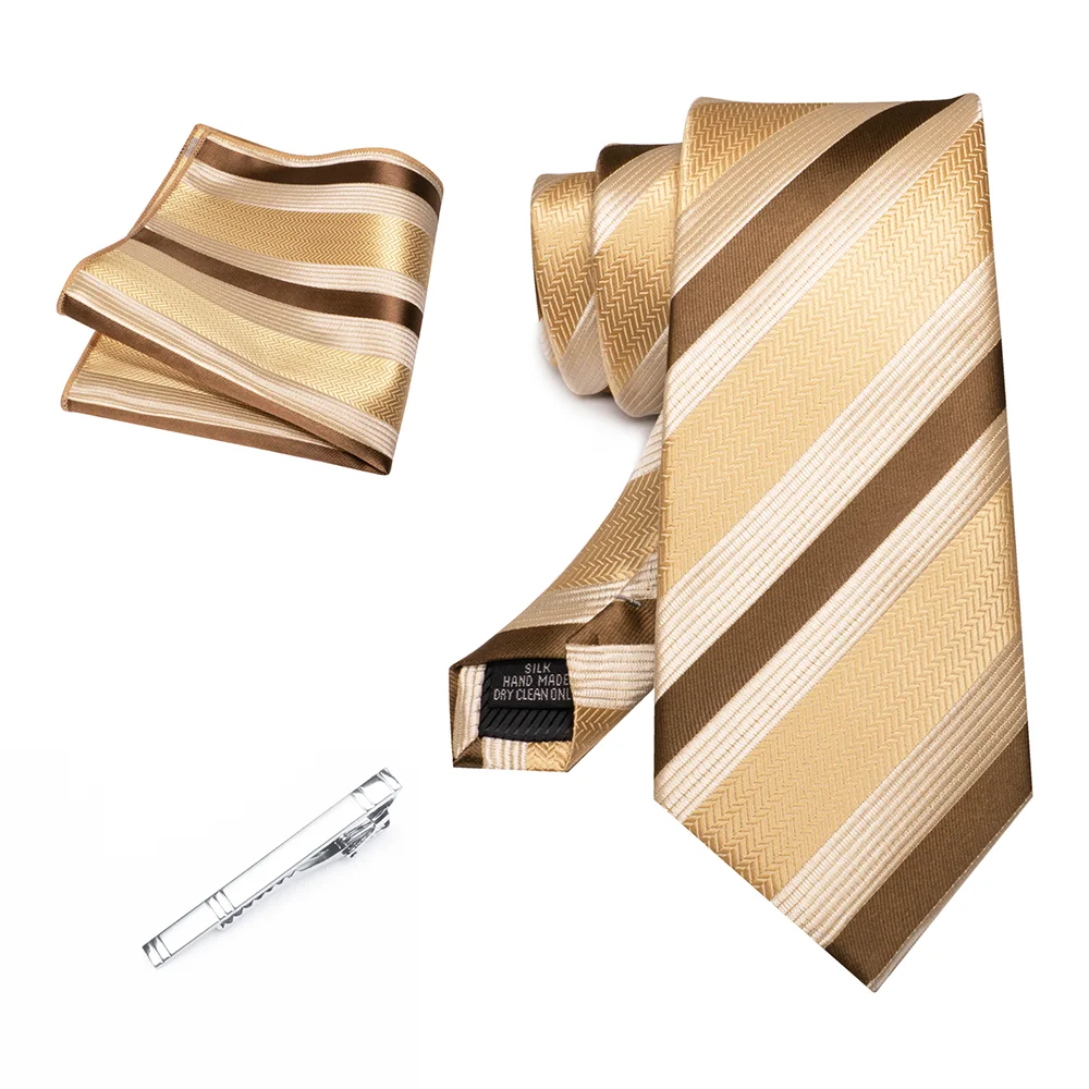 Herren Marineblau Krawatte Rot-Grün Gestreiftes Krawattenset Glänzender Clip Hochwertiges Einstecktuch für Business-Anzüge Anlässe Hochzeit Party – Detail 13