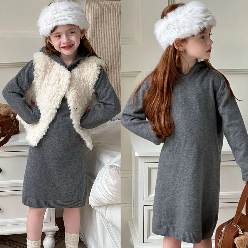 

Knitted Girls Winter Dresses Hooded Kids Clothing Long Teens Girl Fall Sweater Dress With Hood Size 2 3 4 5 6 7 8 9 10-12 Years