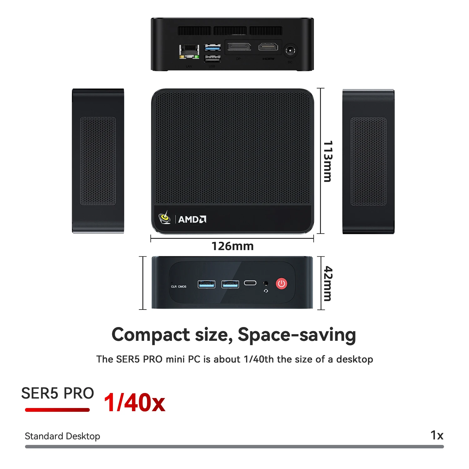 Beelink SER5 Pro Ryzen 7 5800H Мини-ПК DDR4 32 ГБ 512 ГБ NVMe SSD Wifi6 BT5.2 Destop MINI ПК Геймерский компьютер