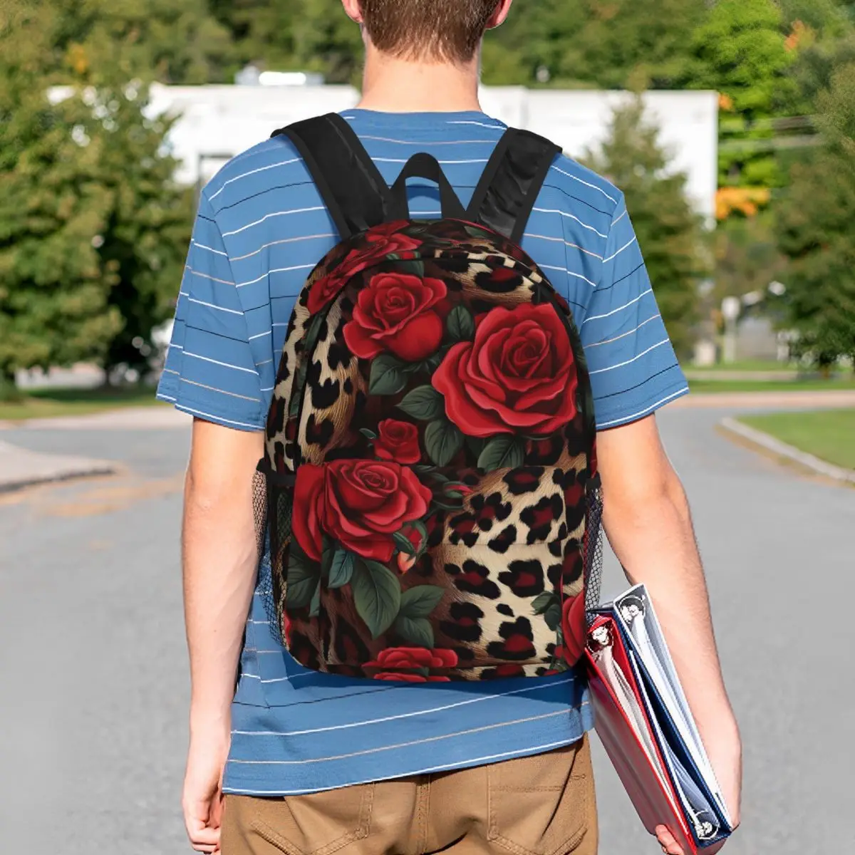 Rosaroter Rucksack mit Leopardenmuster, für Studenten, Büchertasche, für Männer und Frauen, Schultasche, Computer-Umhängetaschen