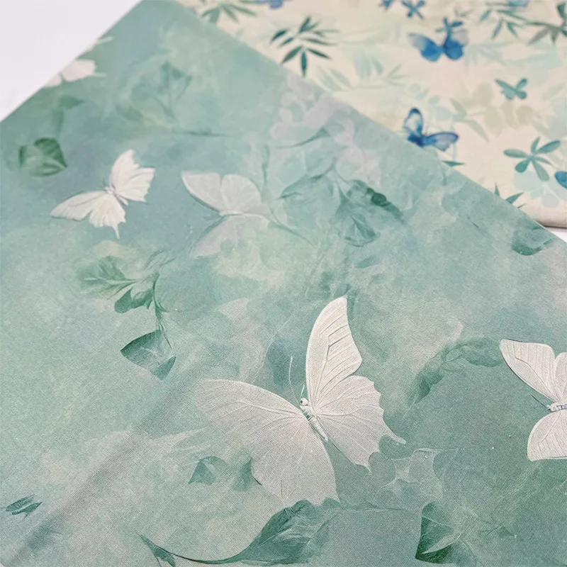 Chinese Aesthetic Butterfly Floral Print Fabric, Thick Cotton Linen, Decorative Material For Curtain Tablecloth Sofa Cover DIY