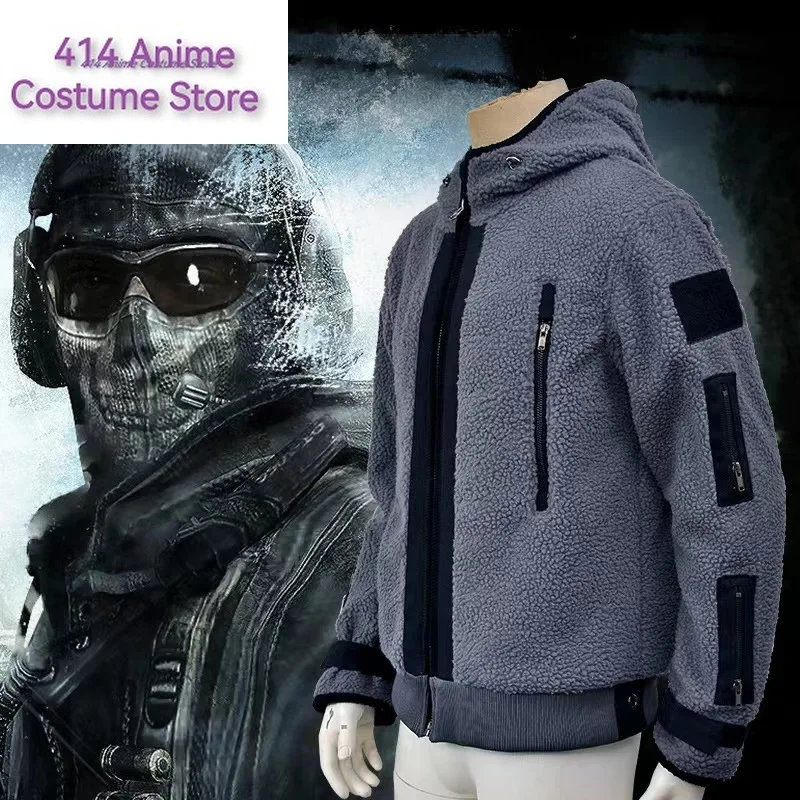 Game TF141 Ghost Cosplay Coat Adult Unisex Hoodie Grey Pullover Mask Badge Sweatshirts Suit Zipper Jacket Causal Top Uniform