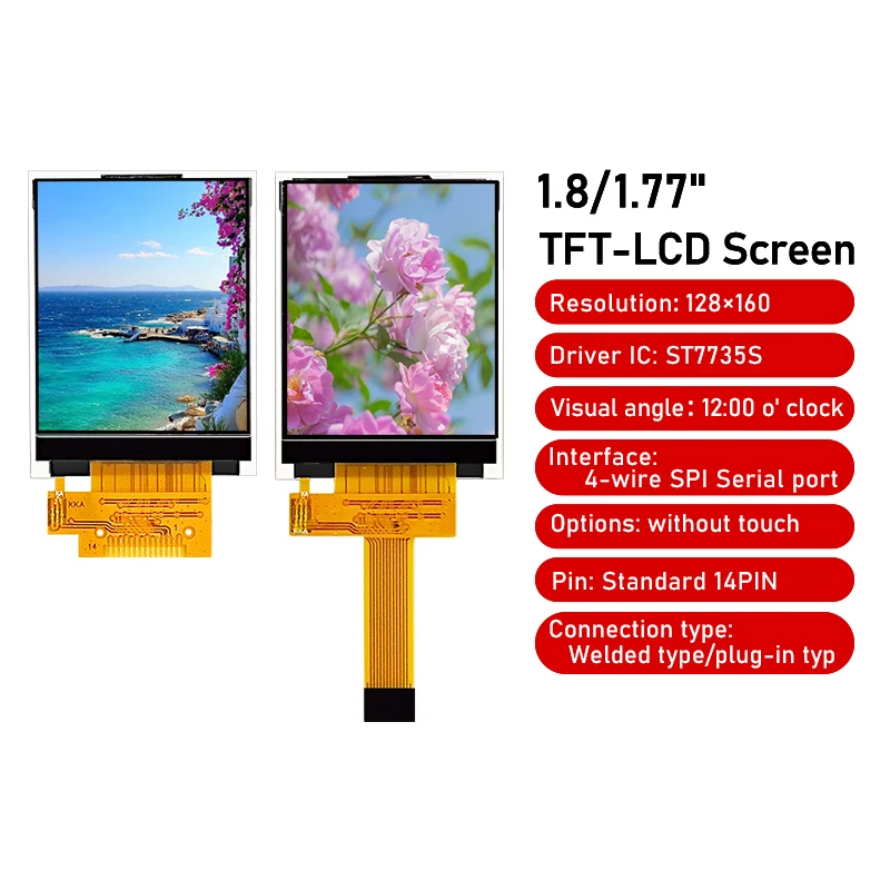 

1.8-inch 14 pin color display screen SPI serial port LCD screen 128 * 160 resolution socket soldering ST7735S