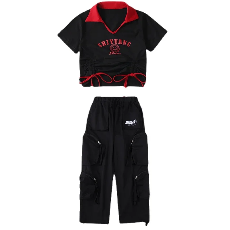 Costume Hip Hop de Rue pour Fille, Vêtements de Performance pour Adolescents, T-shirt Précieux, Pantalon Cargo pour Enfants, Costume de brevJazz, Vêtements de Scène