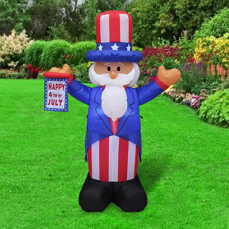 4.9 FT Patriotic Independence Day 4th of July Inflatable Uncle Sam Lighted Blowup Party Decoration for Outdoor Indoor Home Prop