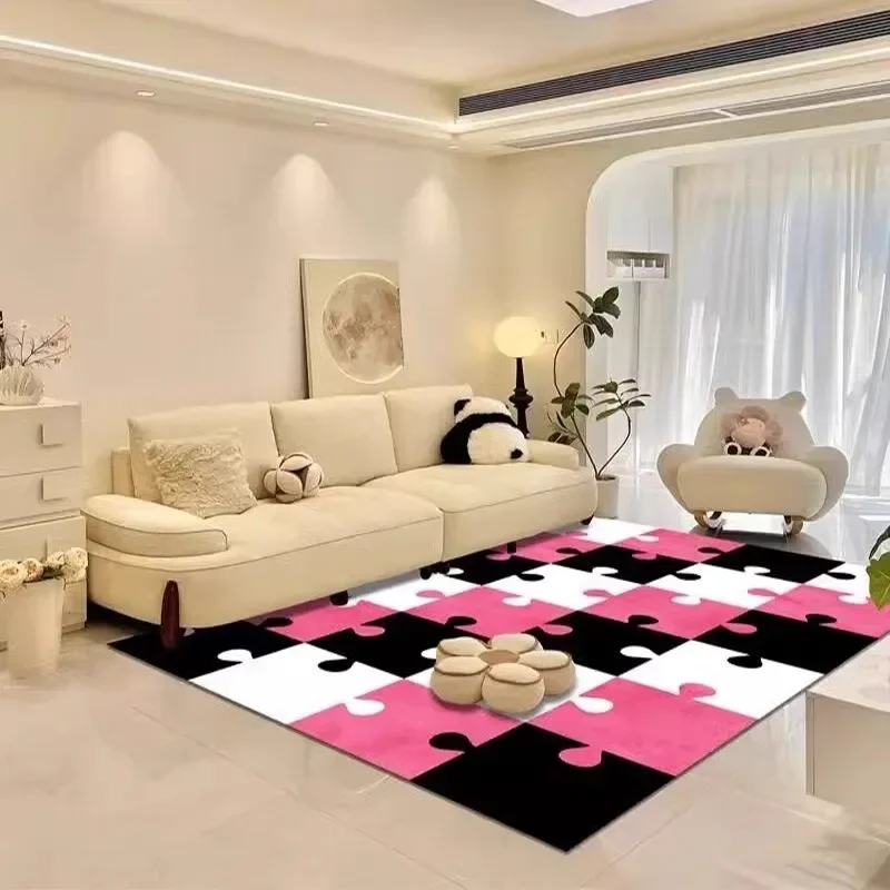 Puzzle Living Room Carpet Large Area Creative Pink Bedroom Plush Rug Home Decoration Colorful Sofa Coffee Table Soft Floor Mats