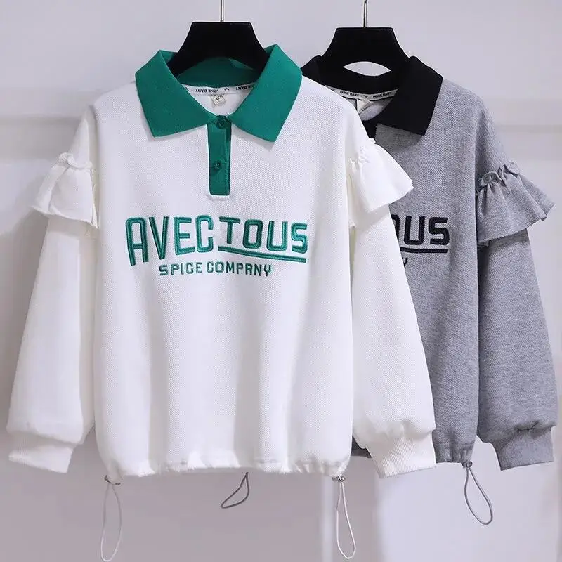 

Kawaii Girl Fashion Sweatsuit Student Spring and Autumn Casual Cartoon Long Sleeves T-Shirt Pullover Tops Children's Clothing
