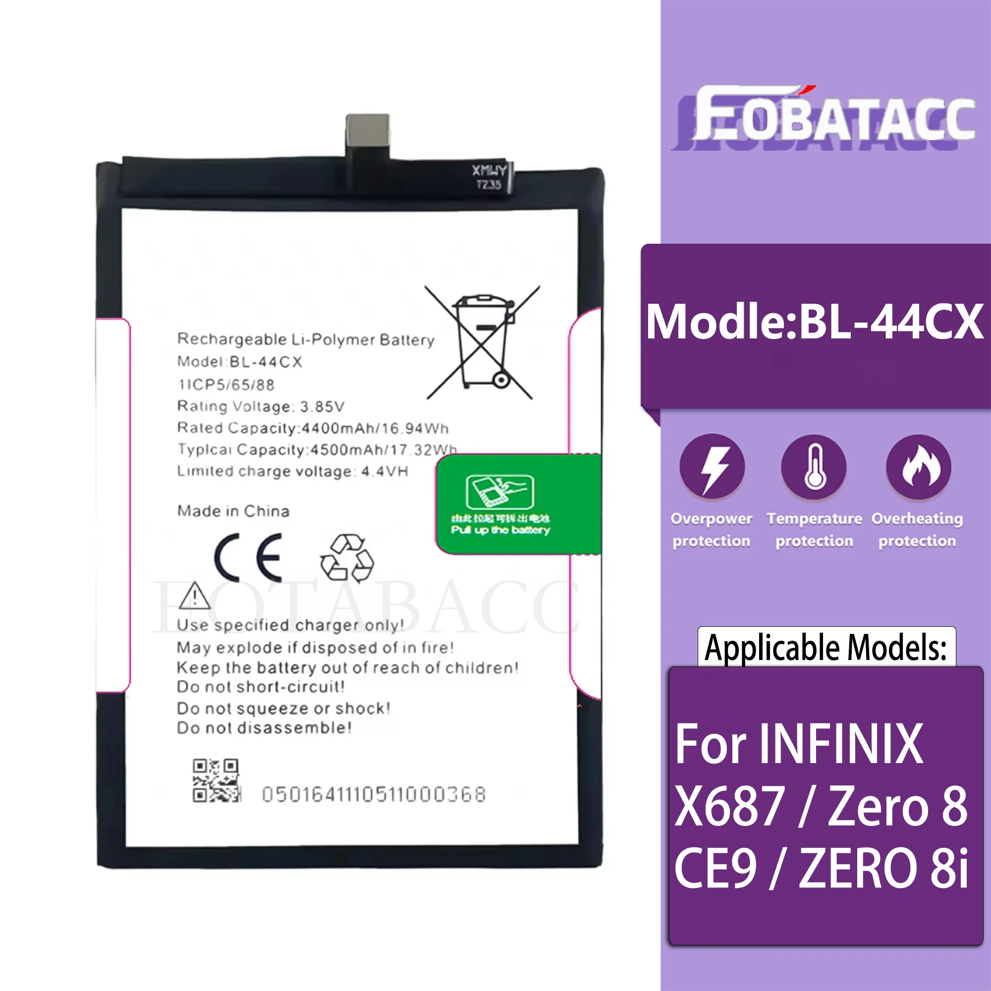 

100% riginal BL-44CX Battery For INFINIX X687 / Zero 8 / CE9 / ZERO 8i Phone Replacement Bateria+Tools