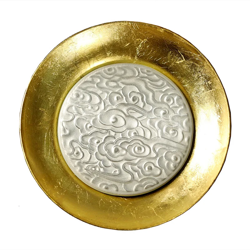 Mu Yan Handmade Gold Foil Lacquerware, Rustic Ceramic Zen-Inspired Wabi-Sabi Style Dry Tray, Ceremony Utensils, Tea Table Tray