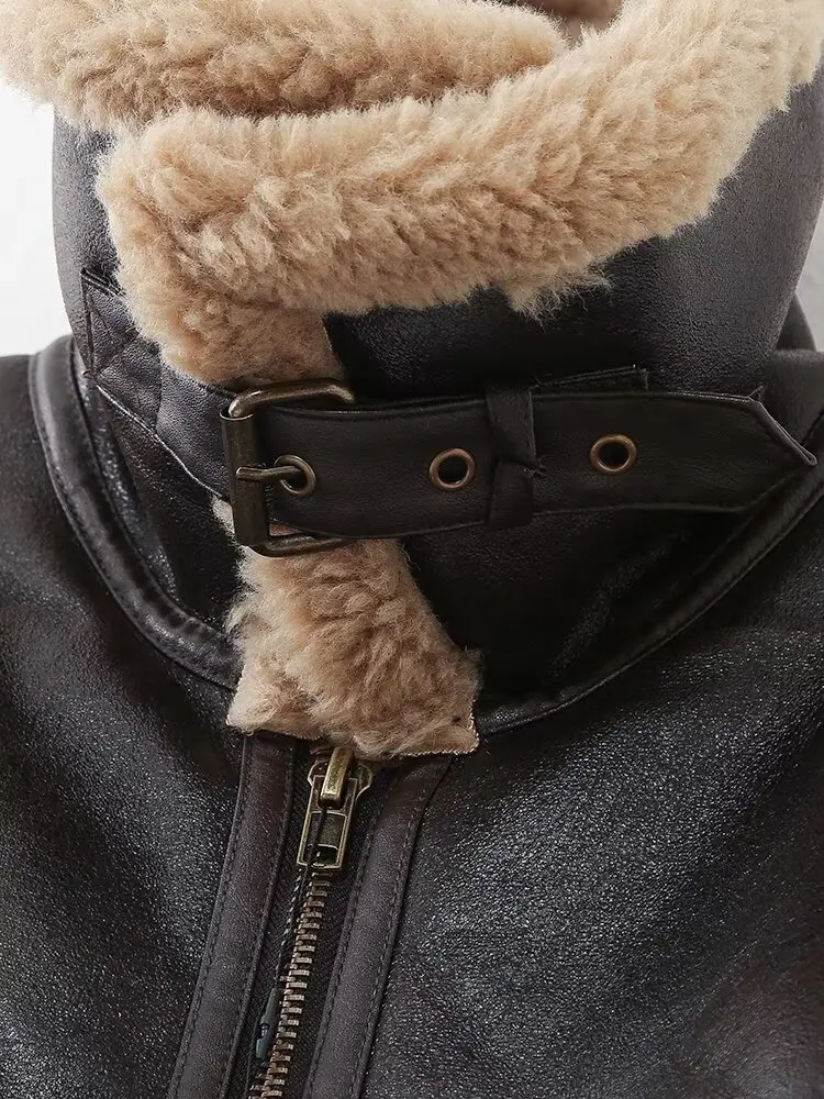 European and American style French niche fashion all-match fur all-in-one jacket winter new warm motorcycle jacket